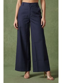Elleven - Navy Blue Wide-Leg High Rise Ankle Length Pant