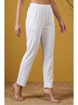 Elleven - White Slim Fit Tapered Ankle Length Mid Rise Pant