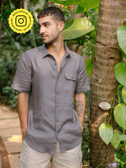Creatures of Habit - Linen Shirt Short Sleeve Slate Grey