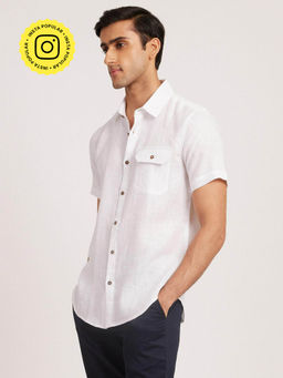 Creatures of Habit - Short Sleeve Pearl White Linen Shirt