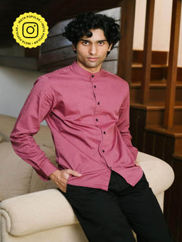 Creatures of Habit - Egyptian Cotton Bandhgala Shirt Raspberry Glaze