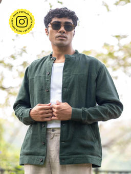 Creatures of Habit - Linen Button Down Jacket Rainforest Green