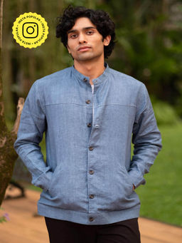 Creatures of Habit - Linen Button Down Jacket Denim Blue