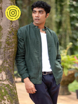 Creatures of Habit - Linen Bomber Jacket Rainforest Green