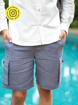 Creatures of Habit - Linen Cargo Shorts- Wildflower Blue