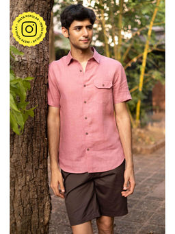 Creatures of Habit - Linen Shirt Short Sleeve- Vintage Pink
