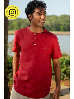 Creatures of Habit - Linen Bandhgala- Indian Red