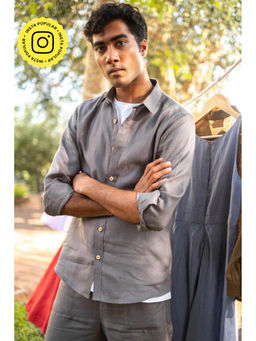 Creatures of Habit - Linen Pocketless Shirt- Slate Grey