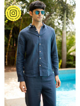 Creatures of Habit - Linen Pocketless Shirt- Navy Blue