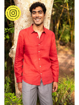 Creatures of Habit - Linen Pocketless Shirt- Indian Red