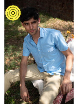 Creatures of Habit - Egyptian Cotton Double Pocket Shirt Short Sleeve- Sky Blue