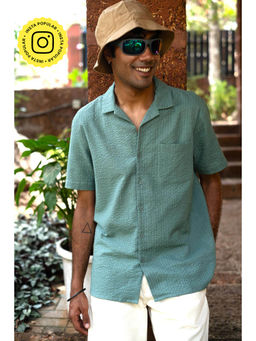 Creatures of Habit - Seersucker Notched Shirt- Sage Green