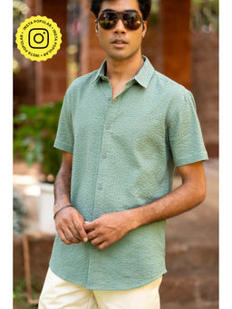 Creatures of Habit - Seersucker Shirt Short Sleeve- Sage Green