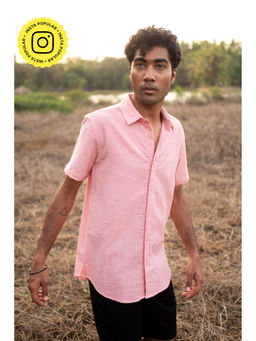 Creatures of Habit - Seersucker Shirt Short Sleeve- Vintage Pink