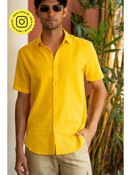 Creatures of Habit - Seersucker Shirt Short Sleeve- Sunshine Yellow