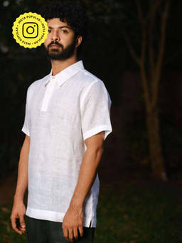 Creatures of Habit - Linen Polo Shirt- Pearl White