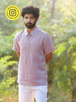 Creatures of Habit - Linen Polo Shirt- Lavender