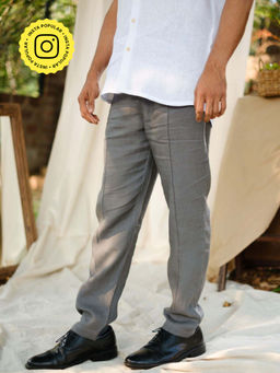 Creatures of Habit - Men Grey Linen Solid Straight Trouser