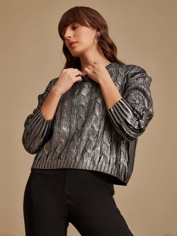 Kazo - Black Textured Round Neck Sweater