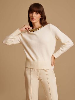 Kazo - Beige Embellished Round Neck Sweater