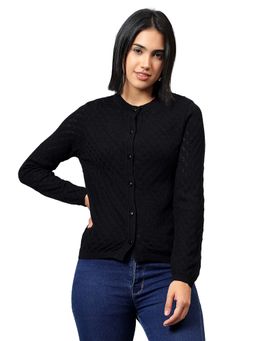 Cantabil - Black Textured Round Neck Cardigan