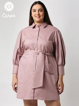 Twenty Dresses by Nykaa Fashion - Pink Solid Collar Neck Mini Dress