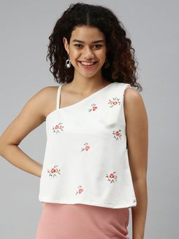 SHOWOFF - Women One Shoulder Sleeveless Floral White Top