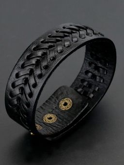 OOMPH - Black Leather Casual Skin Friendly Adjustable Broad Wraparound Bracelet