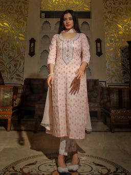 Divena - Baby Pink Cotton Kurta Pant with Chiffon Dupatta (Set of 3)