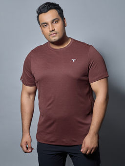 Technosport - Men Brown Plus Size Solid Slim Fit Round Neck Sports T-Shirt