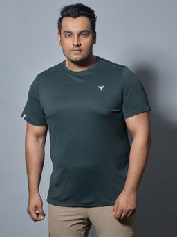 Technosport - Men Dark Grey Plus Size Solid Slim Fit Round Neck Sports T-Shirt