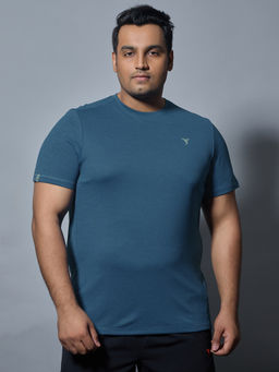 Technosport - Men Navy Blue Plus Size Solid Slim Fit Round Neck Sports T-Shirt