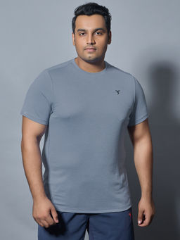 Technosport - Men Blue Plus Size Solid Slim Fit Round Neck Sports T-Shirt