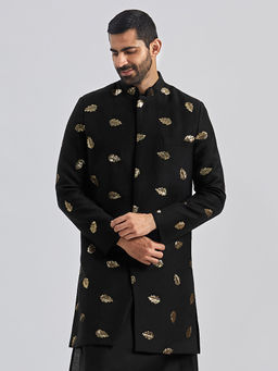 Vastramay - Mens Black Viscose Sequined Sherwani