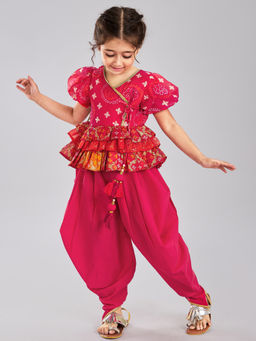 Hopscotch - Red Bandhani Kurta with Dhoti (Set of 2)