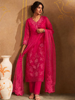 Autumnlane - Red Floral Kurta with Pant and Dupatta (Set of 3)