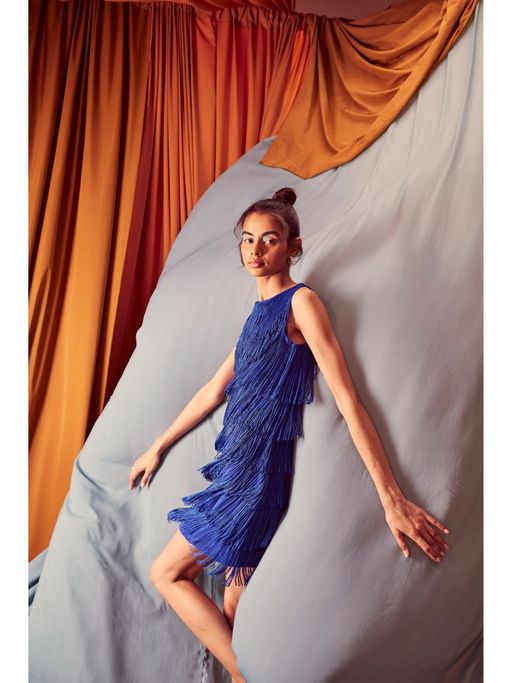 blue dress for baby girl Y2k Bebe Royal Blue Fringe Strapless Mini Tube Dress - Wedding Guest
