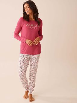La Vie En Rose - Red Rayon T-Shirt with Pyjama