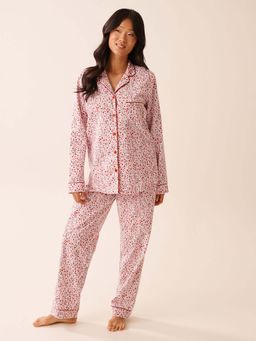 La Vie En Rose - Red Cotton Shirt with Pyjama