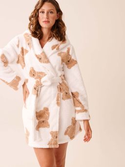 La Vie En Rose - White Polyester Robe with Belt