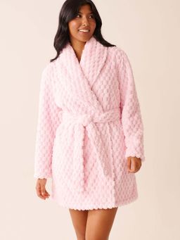 La Vie En Rose - Pink Polyester Robe with Belt