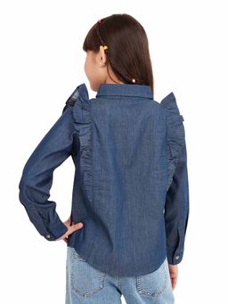 Olele - Girls Dark Blue Full Sleeve Linen Denim Shirt