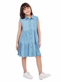 Olele - Girls Stella Light Blue Denim Knee Length Dress