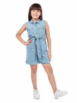 Olele - Girls Romi Indigo Blue Cotton Denim Romper with Belt (Set of 2)