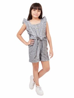 Olele - Girls Regina Ruffle Grey Printed Romper with Belt (Set of 2)