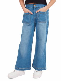 Olele - Girls Windsor Wide Leg Cotton Denim Jeans Regular Fit Stretchable