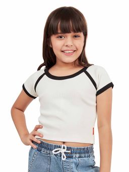 Olele - Girls Piping Art Cotton Crop Top