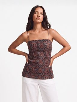 NISHORAMA - Black Floral Slim Shoulder Straps Top