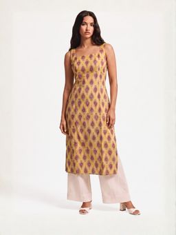 NISHORAMA - Yellow Paisley Slim Square Neck Kurta