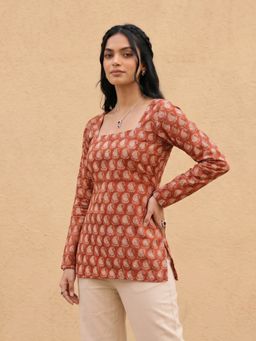 TWINS LADY - Orange Tie & Dye Regular Square Neck Tunic